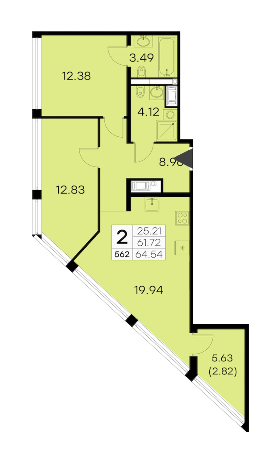2-комнатная квартира 64.54 м², 17/19 эт., ЖК «GloraX Aura Vasileostrovsky»
